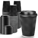 360x Triple Wall Paper Coffee Cups w/Lids (12oz) Disposable Takeaway Bulk in Black