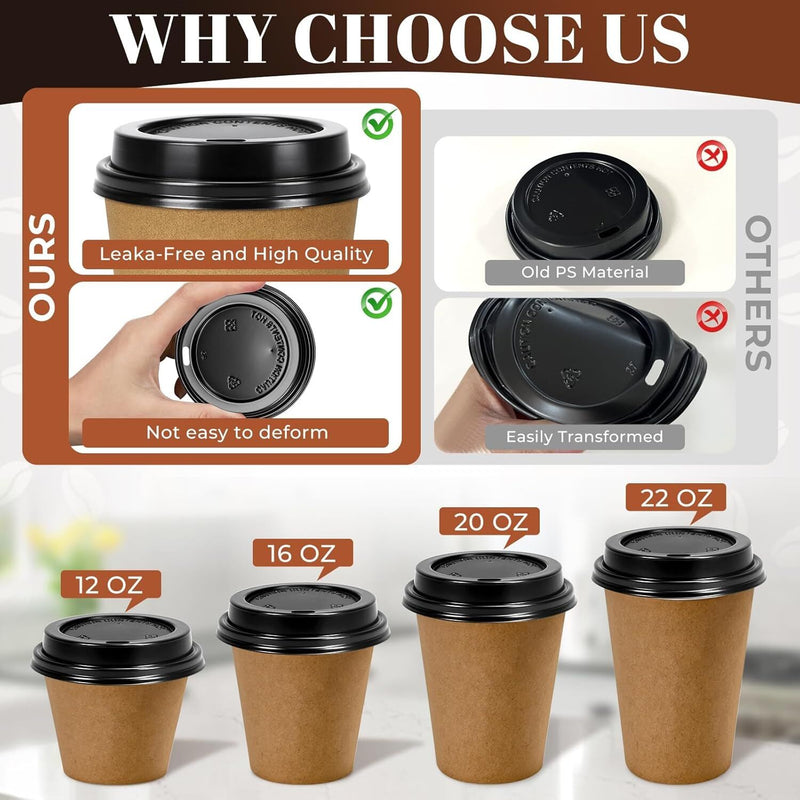 1000x 90mm Plastic Coffee Cup Lids for 12oz / 16oz Cups Dome Style - Black