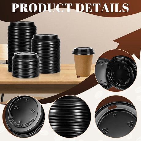 1000x 90mm Plastic Coffee Cup Lids for 12oz / 16oz Cups Dome Style - Black