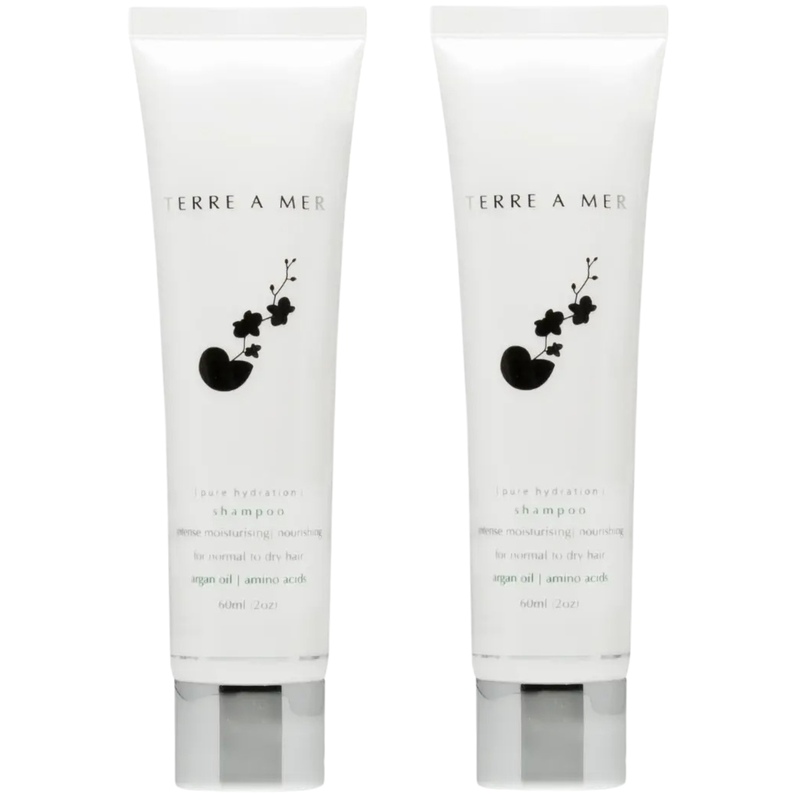 2x Terre A Mer Pure Hydration Amino Acid/Argan Oil Shampoo - 60ml Travel Size