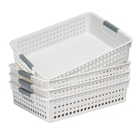 36x Premium Plastic Storage Basket Bulk w/ Grip Handles 26.5*17.2*7.3cm