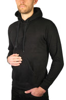 Adult Mens 100% Cotton Fleece Hoodie Jumper Pullover Sweater Warm Sweatshirt - Black