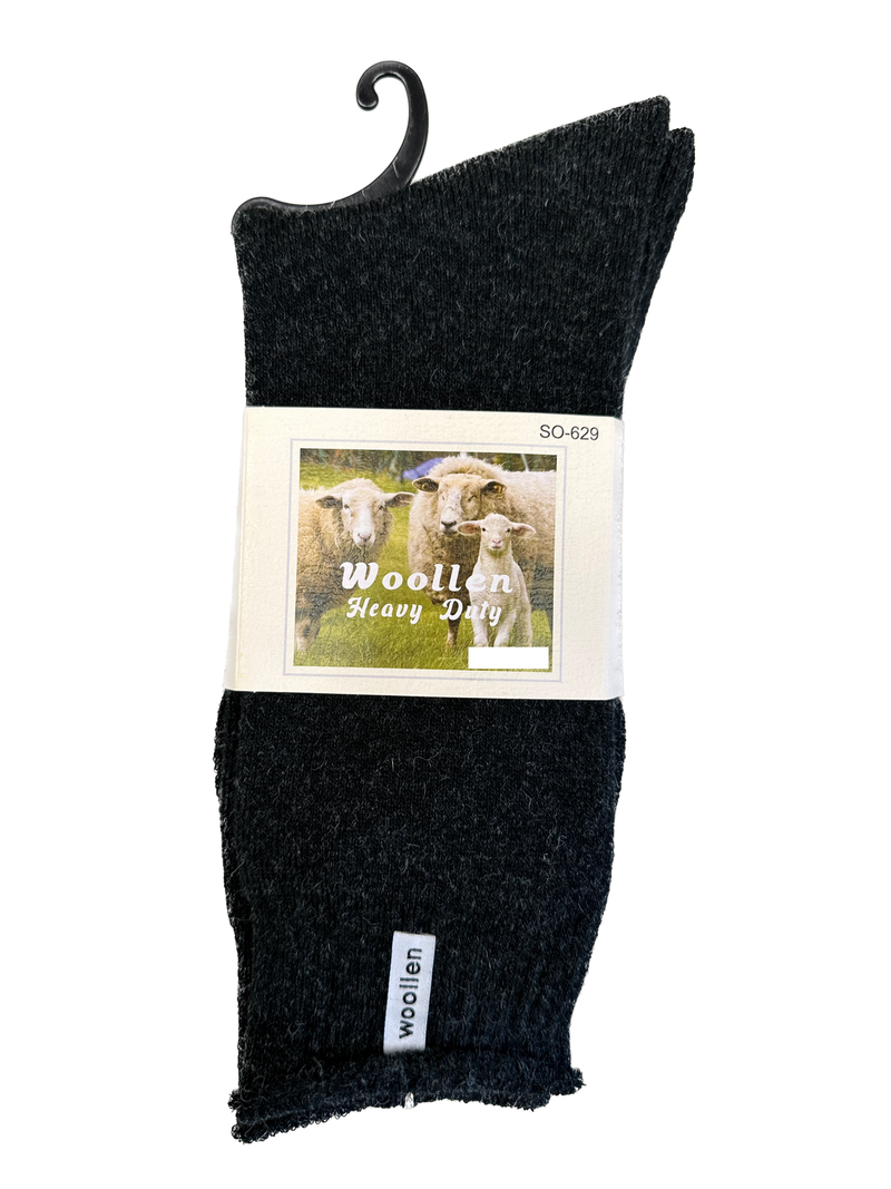 1 Pair Premium Mens Wool Heavy Duty Thick Work Socks Cushion Woolen - Black - 7-11