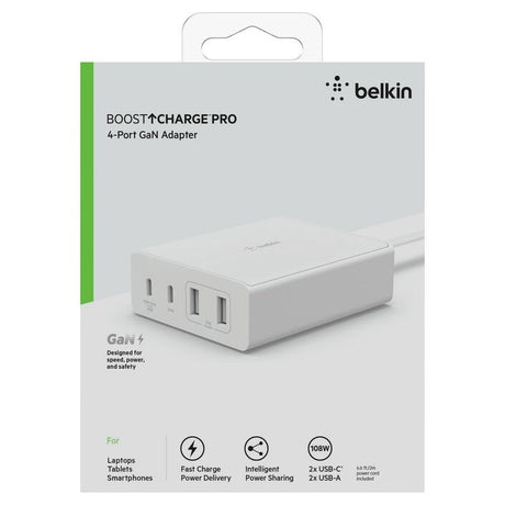 Belkin BoostCharge Pro 4-Port GaN Charger 108W Desktop Charger - White