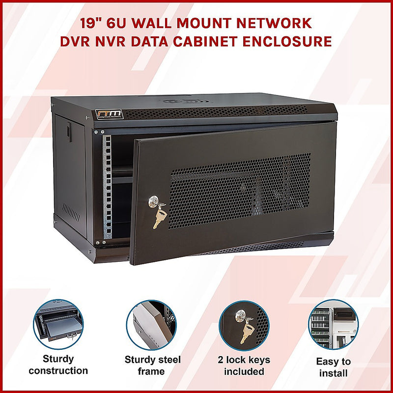 19" 6U Wall Mount Network DVR NVR Data Cabinet Enclosure