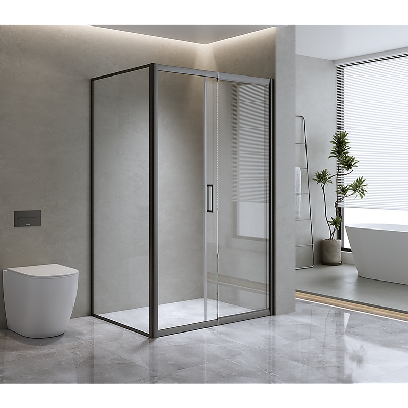 Adjustable 1300x800mm Single Door Corner Sliding Glass Shower Screen in Black