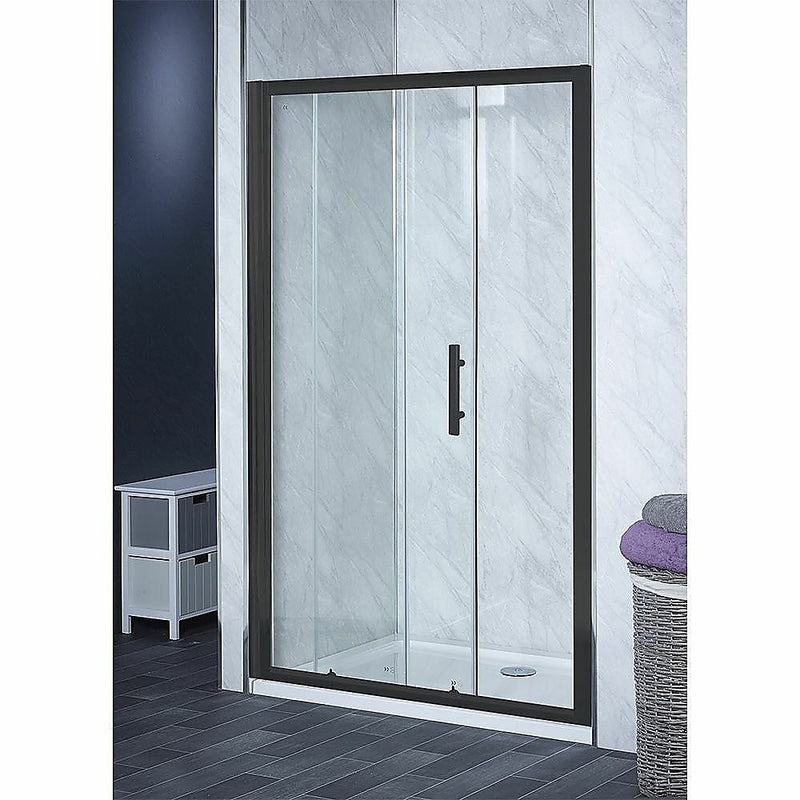120-130cm Adjustable Wall to Wall Sliding Glass Shower Door in Black