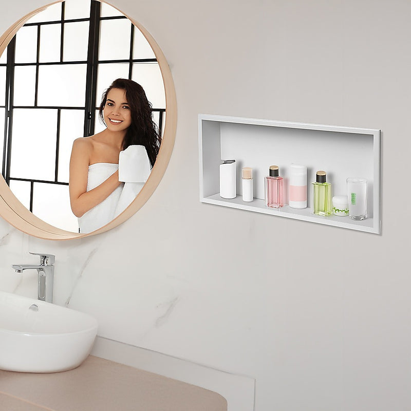 641 x 336 x 101mm Shower Niche Single Shelf Organizer No Tile Needed in White