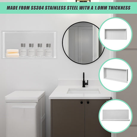 641 x 336 x 101mm Shower Niche Single Shelf Organizer No Tile Needed in White