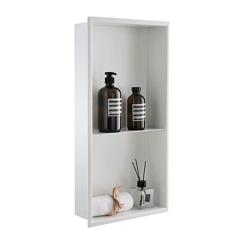 641 x 336 x 101mm Shower Niche Double Shelf Organizer No Tile Needed in White