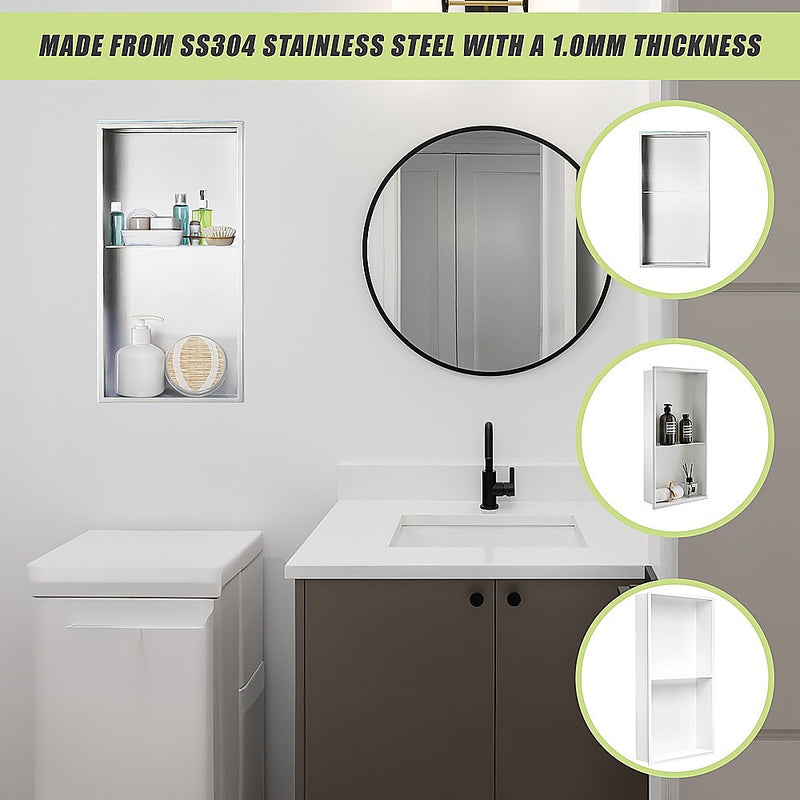 641 x 336 x 101mm Shower Niche Double Shelf Organizer No Tile Needed in White