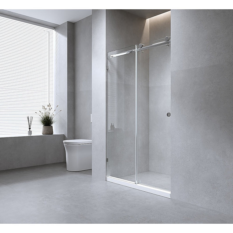 120cm Frameless Glass Sliding Shower Door with Black Rail and Hardware