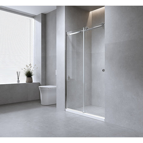 150cm Frameless Glass Sliding Shower Door with Black Rail and Hardware