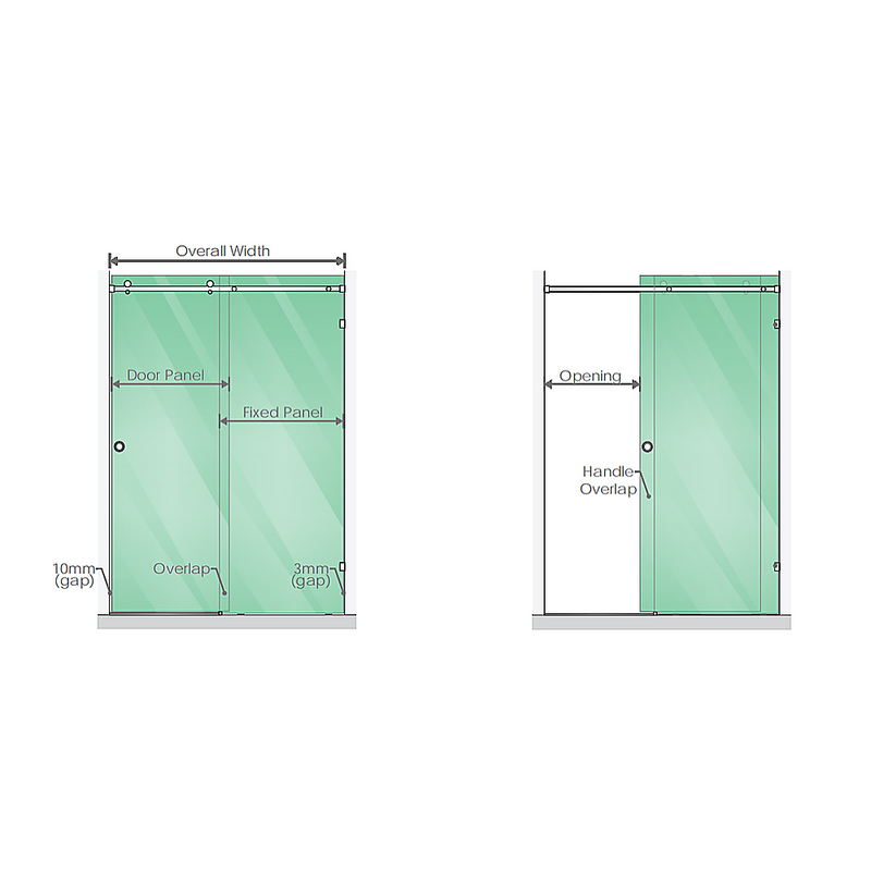 150cm Frameless Glass Sliding Shower Door with Black Rail and Hardware