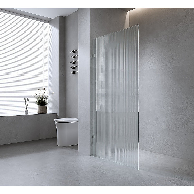80cm Reeded Single Shower Glass Screen with Gunmetal Wall U-Brackets