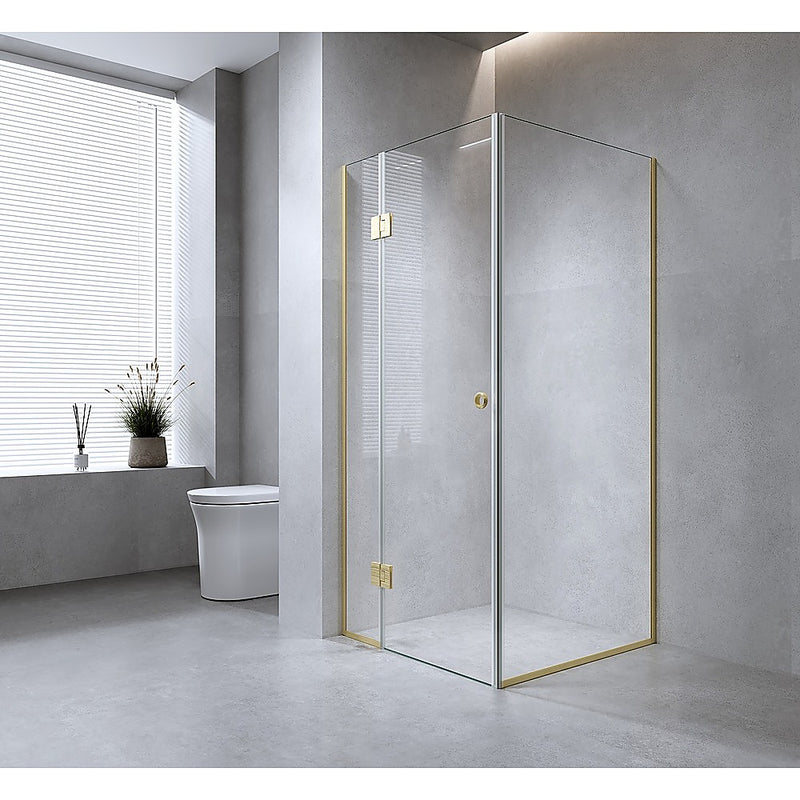 120x110cm Corner Frameless Shower Screen with Nickel Channel and SS Hinges, Round Handle