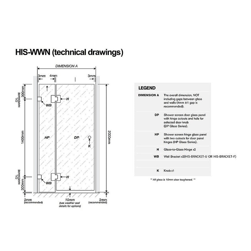 120x110cm Corner Frameless Shower Screen with Nickel Channel and SS Hinges, Round Handle