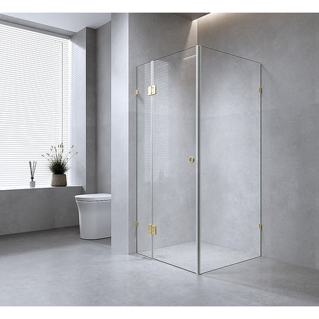 120x120cm Corner Frameless Shower Screen with Nickel Brackets and SS Hinges, Round Handle