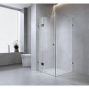 120x100cm Corner Frameless Shower Screen with Gunmetal Brackets and Brass Hinges, Round Handle
