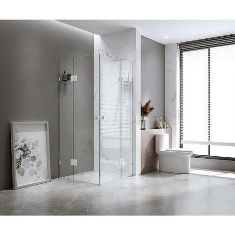 90x90cm Double Door Corner Shower – Nickel Wall U-Brackets with SS Hinges for Contemporary Bathrooms