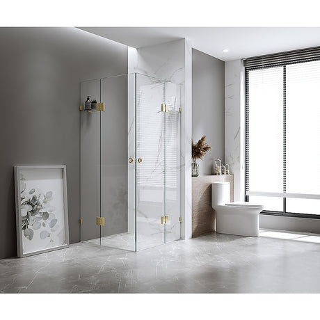 100x120cm Double Door Corner Shower – Gunmetal Wall F-Brackets with SS Hinges for Contemporary Bathrooms