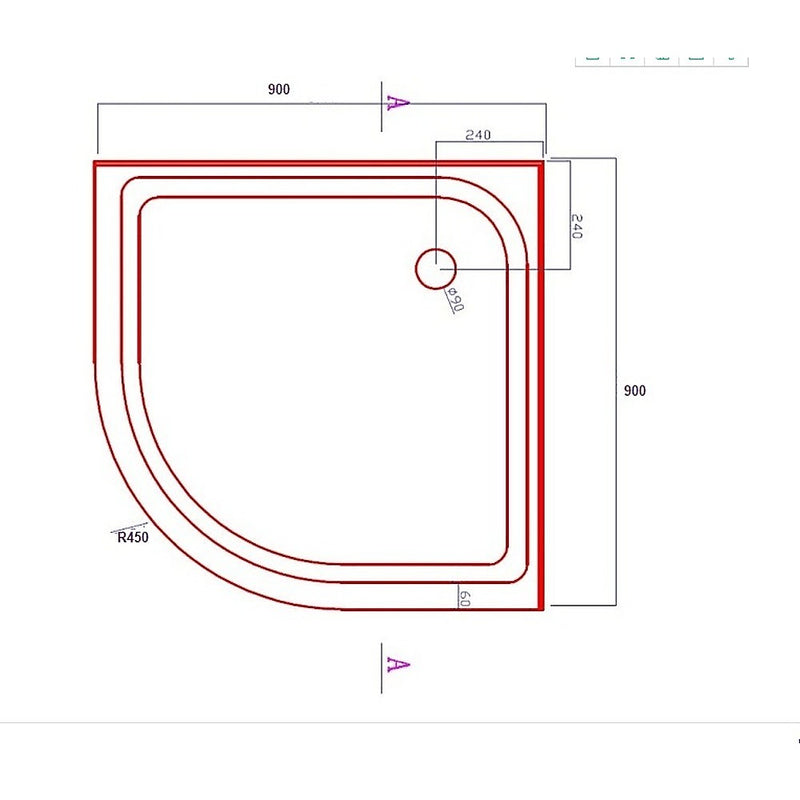 90x90cm Rounded Curved Shower Base in White