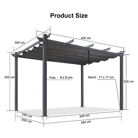 3x4M Aluminium Pergola Marquee with Retractable Roof – Garden Canopy