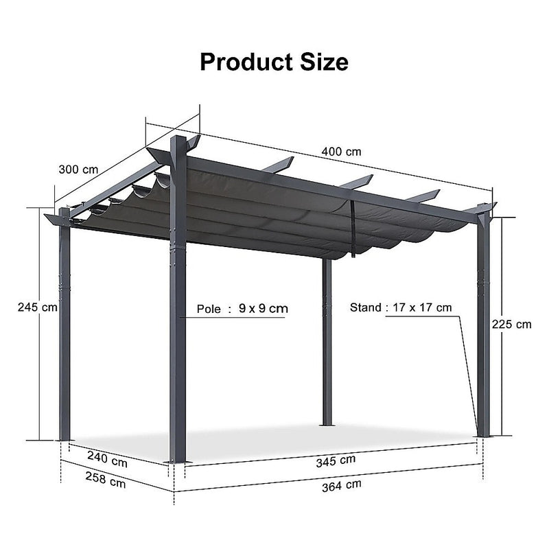 3x4M Aluminium Pergola Marquee with Retractable Roof – Garden Canopy