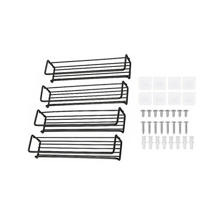 4pc Black Stainless Steel Wall Spice Rack – Kitchen Storage Shelf Set