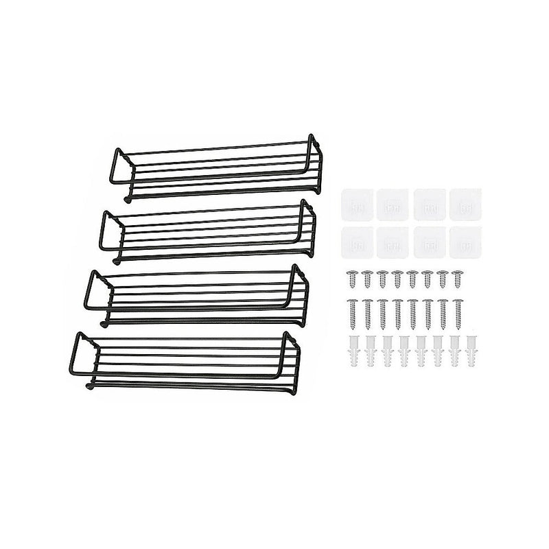 4pc Black Stainless Steel Wall Spice Rack – Kitchen Storage Shelf Set