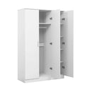 3 Door White Gloss Wardrobe – White Handles, Hanging Rail & Shelves
