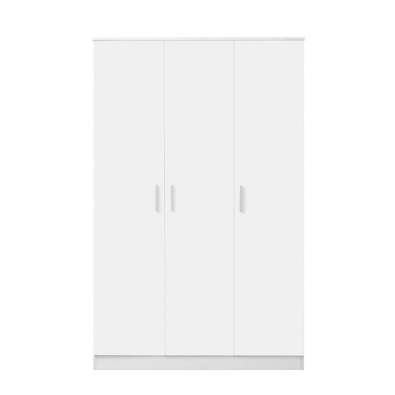 3 Door White Gloss Wardrobe – White Handles, Hanging Rail & Shelves