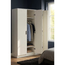 3 Door White Gloss Wardrobe – Black Handles, Hanging Rail & Shelves