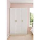3 Door White Gloss Wardrobe – Gold Handles, Hanging Rail & Shelves
