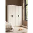 4 Door Wardrobe in White Gloss – Hanging Rail, Shelves & Black Handles