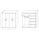 4 Door Wardrobe in White Gloss – Hanging Rail, Shelves & Black Handles