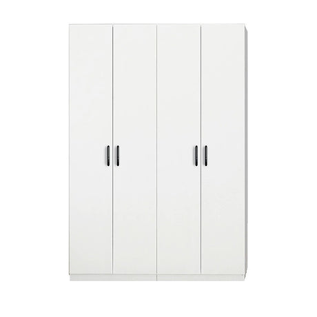 4 Door Wardrobe in White Gloss – Hanging Rail, Shelves & Gold Handles