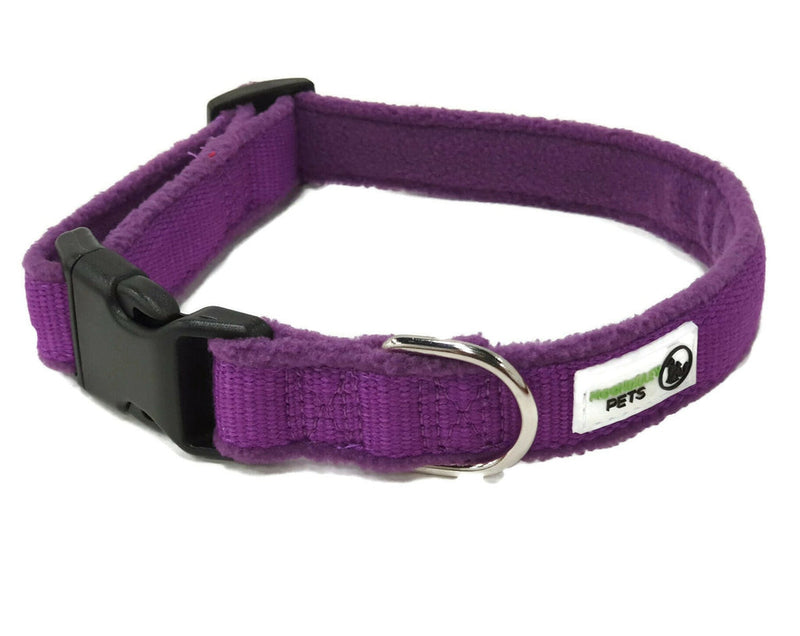 100% Pure Bamboo Fibre w/Fleece Lining Dog Collar Plastic Buckle Medium Purple