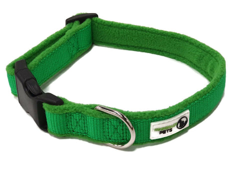 100% Pure Bamboo Fibre w/Fleece Lining Dog Collar Plastic Buckle X-Small Green