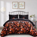 Black and Red  Leaves Quilted Bedspread & Pillowcase Set