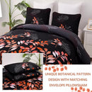 Black and Red  Leaves Quilted Bedspread & Pillowcase Set