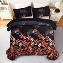 Black and Red  Leaves Quilted Bedspread & Pillowcase Set