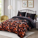 Black and Red  Leaves Quilted Bedspread & Pillowcase Set