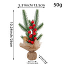 Mini Christmas Pine Tree Decoration - 10.24 Inches Tall with Red Berries and Burlap Base  (4 trees)