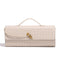 Off White Luxury Woven PU Leather Clutch - Elegant Women's Evening Baguette Bag with Adjustable Shoulder Strap