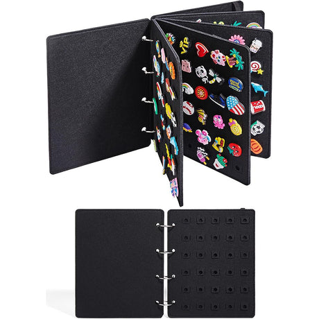 Black Felt Storage Book for Shoe Charms and Pin Collectibles, Durable Organizer