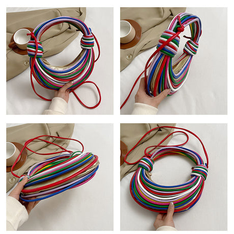 Black And White Fashionable Candy Color Handbag - Crossbody Women's Woven Bag with Unique Line Design