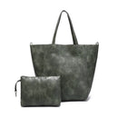 Grey-green Classic Large PU Leather Tote Bag with Inner Pouch - Elegant and Functional