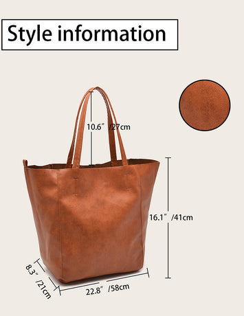 Grey-green Classic Large PU Leather Tote Bag with Inner Pouch - Elegant and Functional
