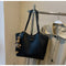 Black Elegant Black PU Leather Tote Bag with Cute Bear Keychain - Large Capacity Handbag for Women (38 x 26 x 13 cm)